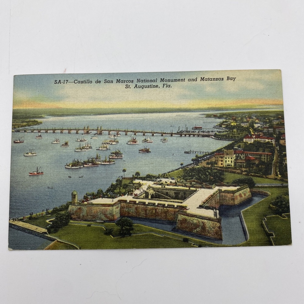 Vtg St Augustine FL Postcard Castillo De San Marcos Natl Monument Matanzas Bay